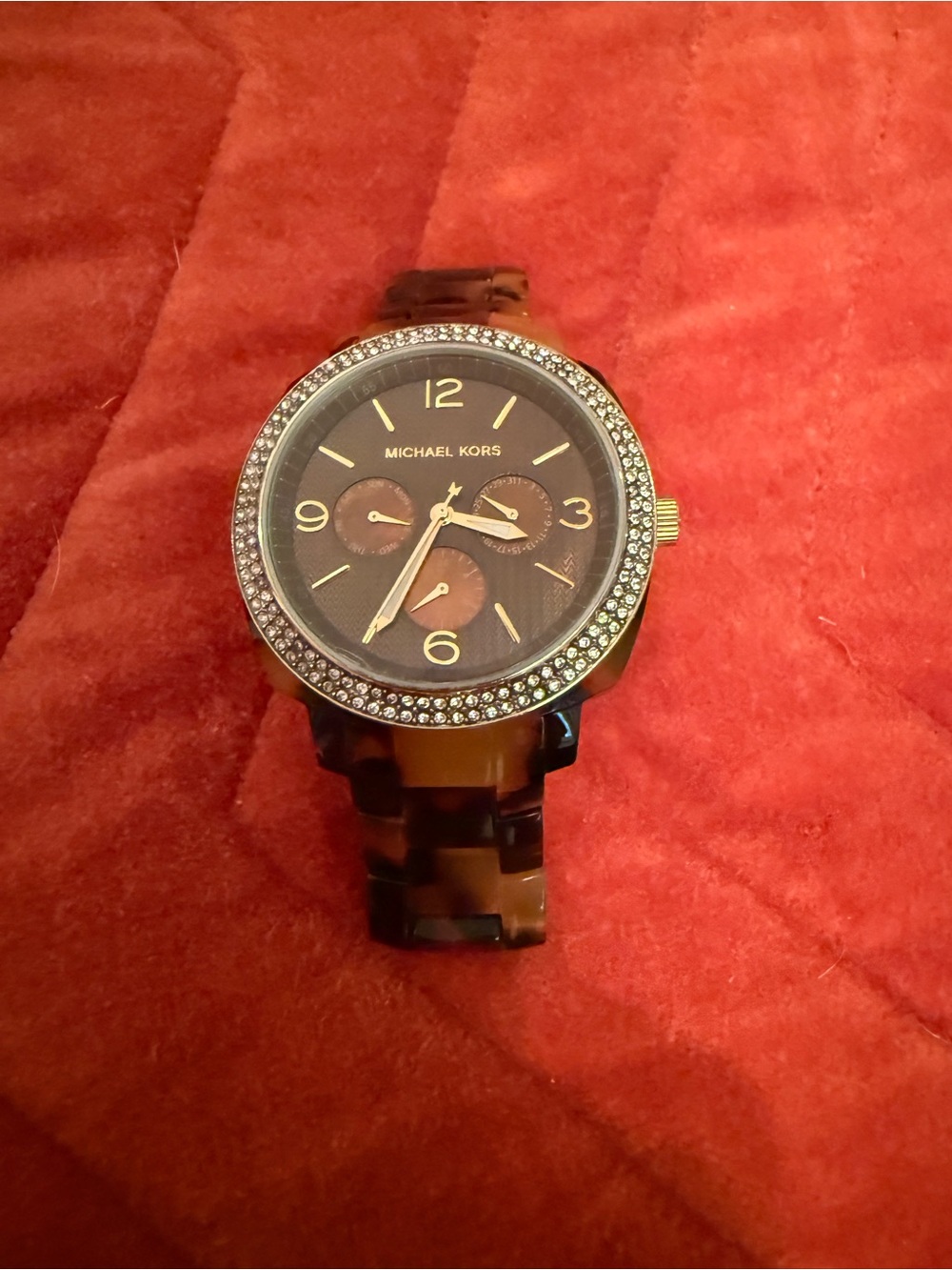 Michael Kors Brown Tortoiseshell Link Watch with Crystal Bezel